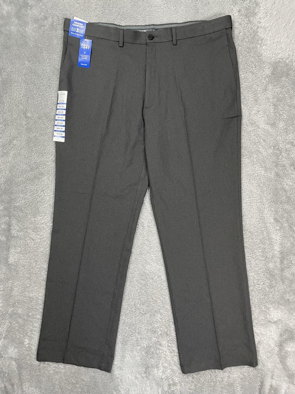 Haggar Cool Right Performance Dress Pants Mens 44x32 Gray Classic Stretch NWT